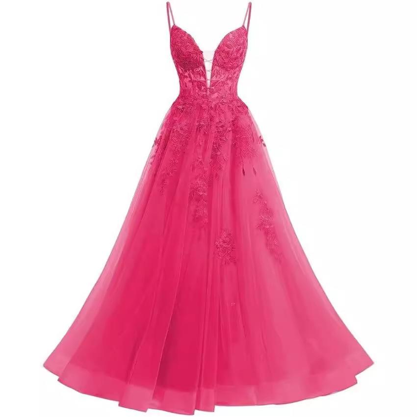 Evening Dress French Suspender Long Lace Fluffy Ball Dress Back Strap Dress Long Dress
