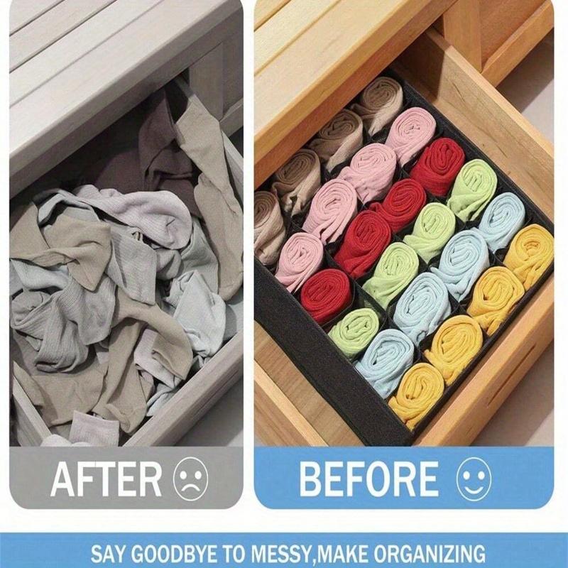 24Grids Fabric Foldable Storage Box for Sock, Underwear, Tie and Sock, Belt Storage Box Foldable Storage Box, Sock Underwear Organizer Dividers