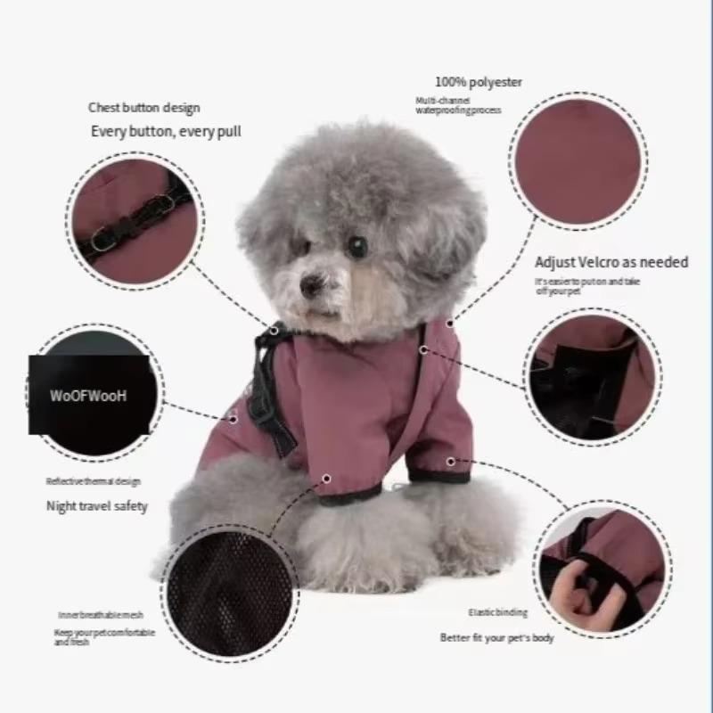 Hunderegnkåpe 1 stk Vanntett for katter og hunder Heldekkende Pustende Regnponcho Hunder Reflekterende Kjæledyrutstyr