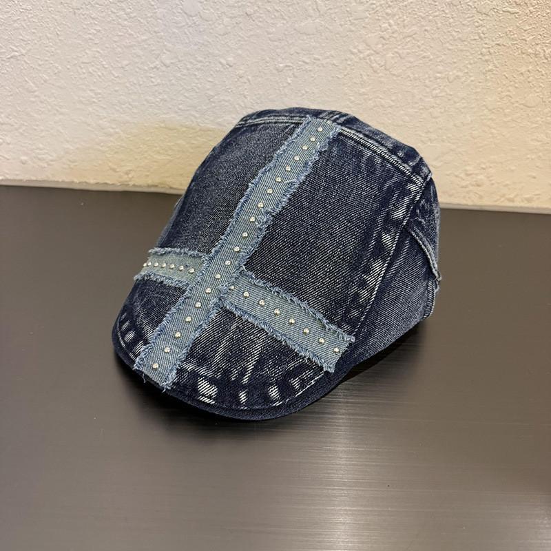 Retro Streetwear Punk Style Denim Baseball Cap For Fall Winter Seasonal Wear