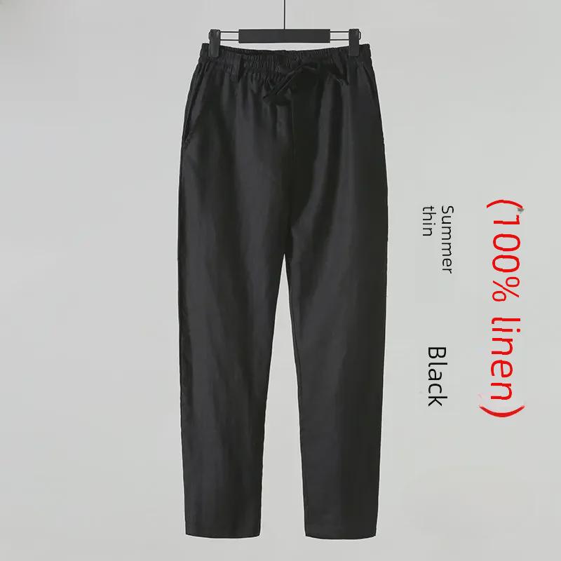 

Мужские свободные летние повседневные брюки из льна и хлопка, длина девять точек, китайский стиль XL (100-110 jin)
