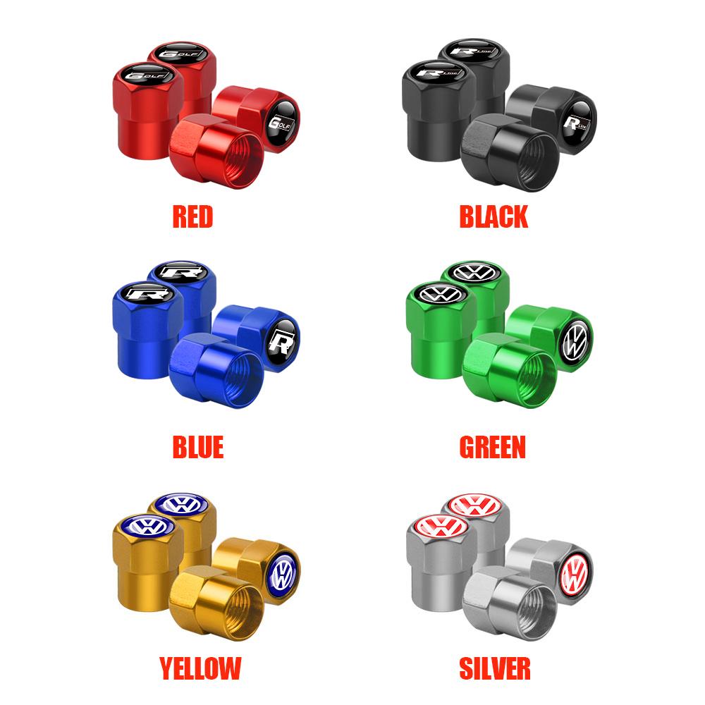 4PCS Car Wheel Valve Caps Auto Dustproof Tire Stem Air Covers For Volkswagen Motion MTM POLO GTI Blue Caddy Scirocco Golf Beetle V1