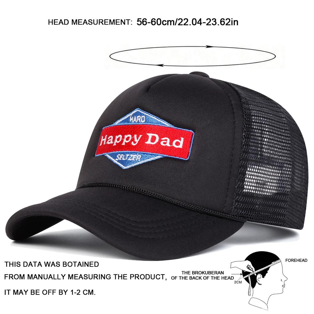 Casquettes de baseball en maille brodées avec l'inscription Happy Dad, unisexes, pour le printemps et l'été, chapeaux décontractés ajustables pour l'extérieur, chapeau de protection solaire