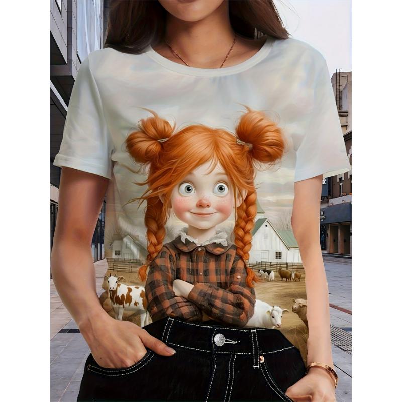Fashion Women s Crew Neck Short Sleeve 3D Color Printed Portrait Short Sleeve Crew Neck T-Shirt XS