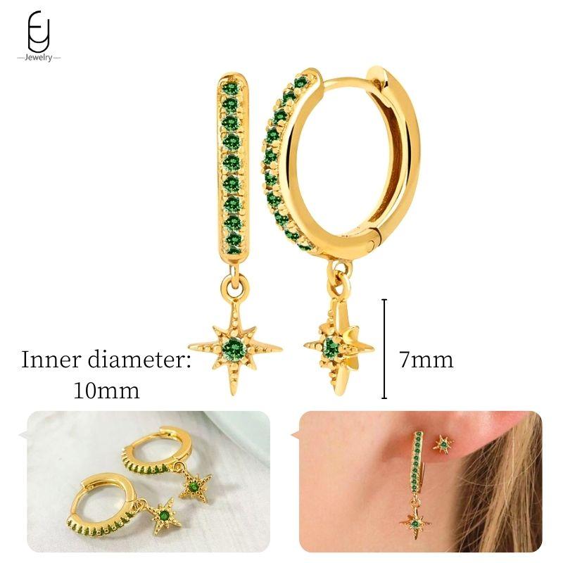 925 Silbernadel Grüne Zirkon Gold Ohrringe Herz Creolen für Damen Zarte Steckerohrringe Luxuriöser Schmuck Geschenke