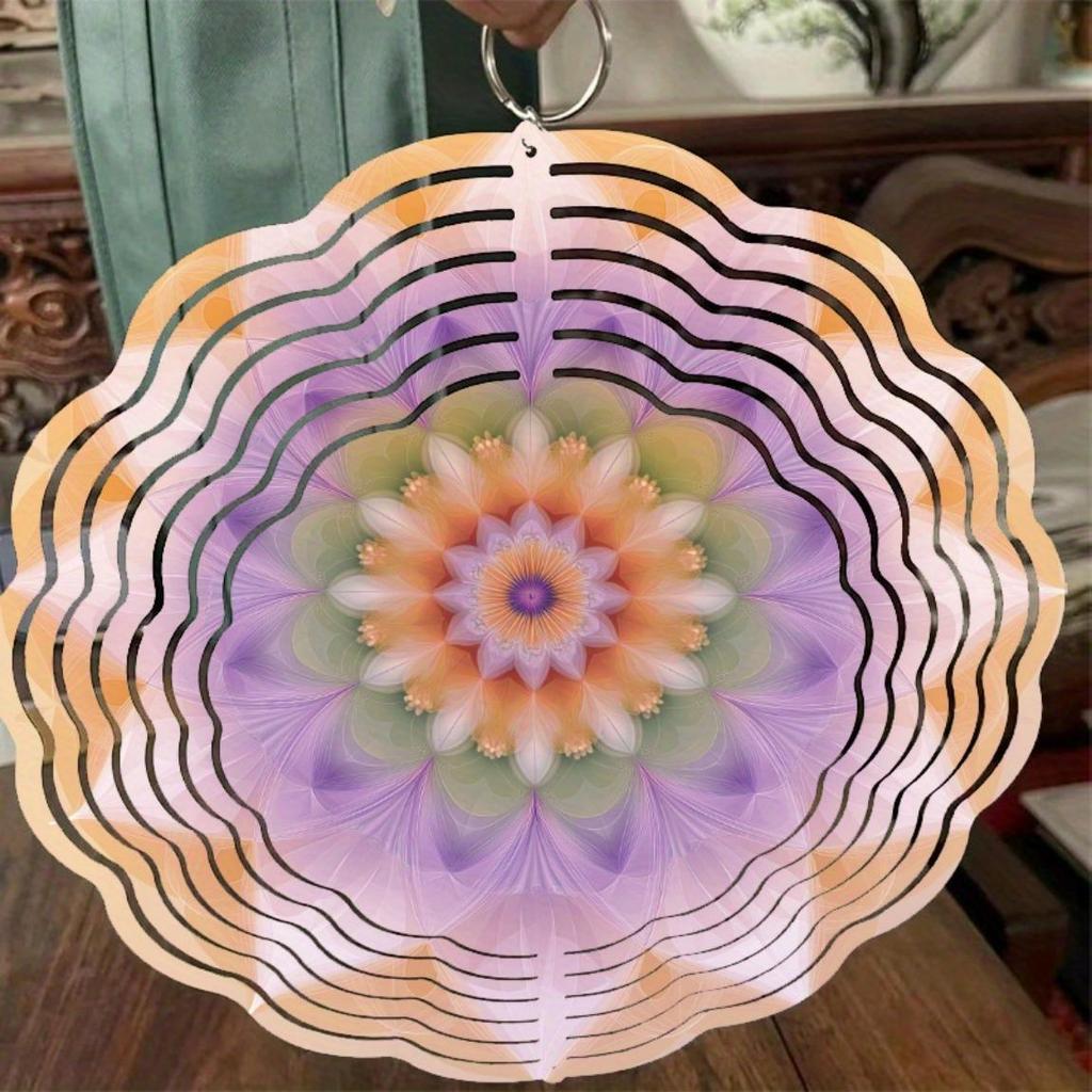 Żywy fioletowy i pomarańczowy metalowy dzwonek wietrzny z hakiem obrotowym 360 stopni, unikalny spiralny design, dekoracja ogrodowa na wiosnę, lato, jesień, kreatywny prezent