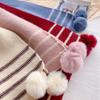 Cute Big Hairball Knitted Scarf Women's New Winter Model with Wool Thickened Contrasting Stripes Wool Warm Scarf
