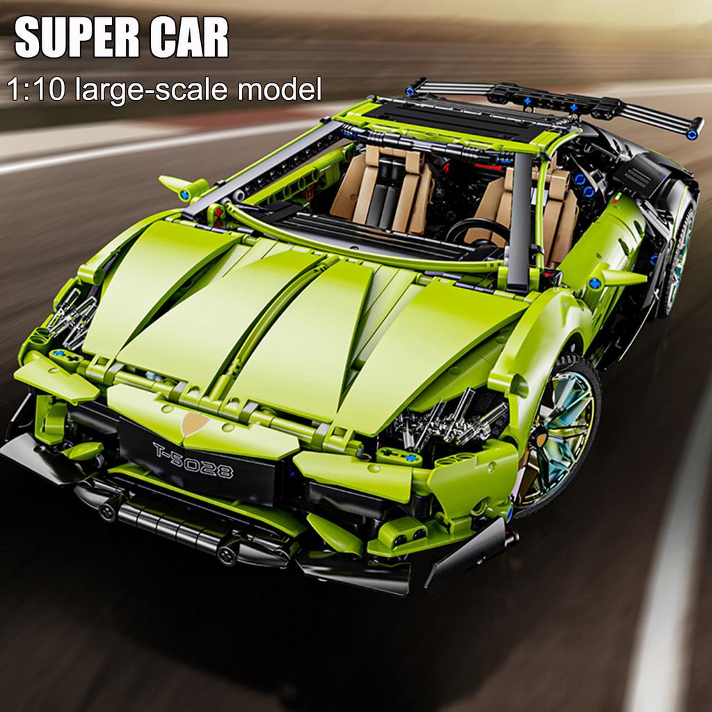 2209PCS Green Sports Car Construction Bricks Playthings Model Sports Car Assemble Blocks Toy Sets Ideal For Kid Desktop Ornament Gifts