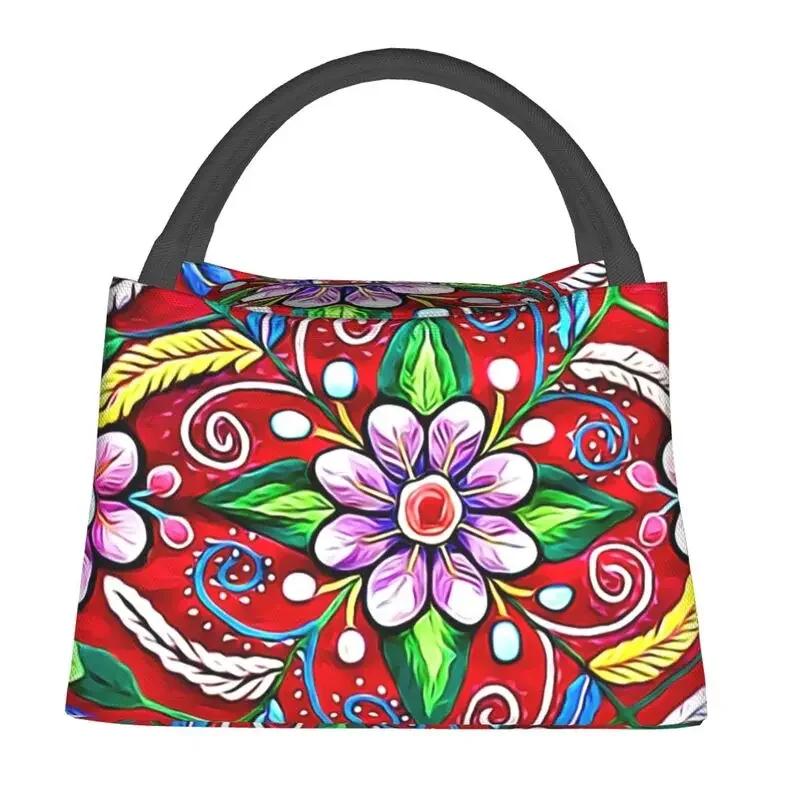 Boho Floral Mexican Flowers Insulated Lunch Bags for Women Resuable Thermal Cooler Lunch Box Beach Camping Travel Lunchbag
