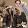 Children's Winter Warm Hooded Coat with Large Fur Collar, Brown Cotton Jacket