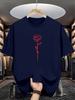 Unisex Summer White Short Sleeve T Shirt Minimal Red Line Art Rose Graphic Crew Neck Loose Casual Streetwear Daily Fashio Unisexs Tops