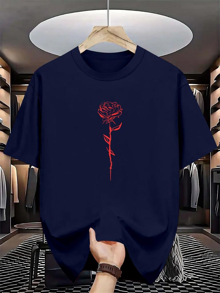 Unisex Summer White Short Sleeve T Shirt Minimal Red Line Art Rose Graphic Crew Neck Loose Casual Streetwear Daily Fashio Unisexs Tops