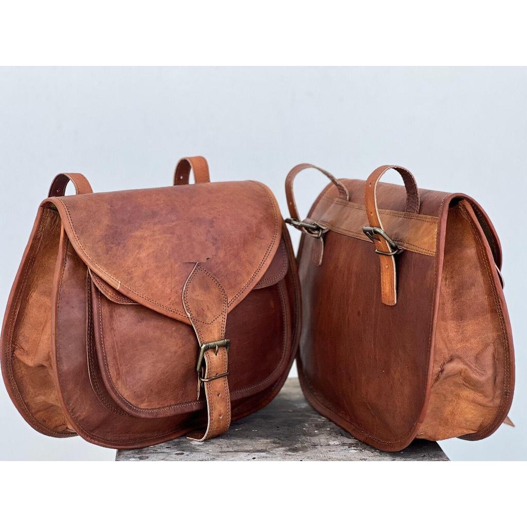 13" Leather Trunk Motorcycle Combo Saddle 3 Bags Saddlebag Luggage 3 Side Bag