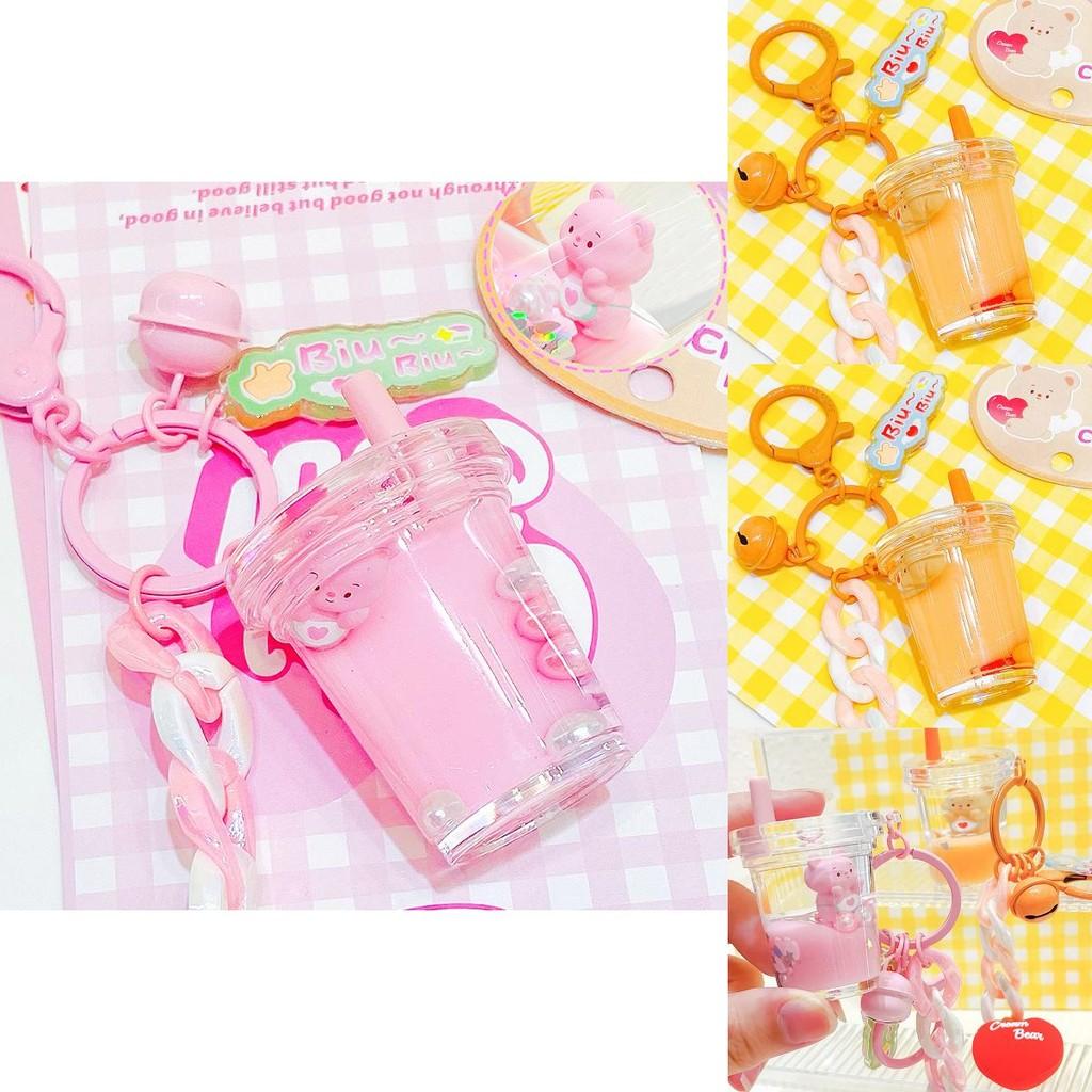 Delightful Orange Milk Tea Cup Keychain Featuring Cute Cream Bear Character Gift
