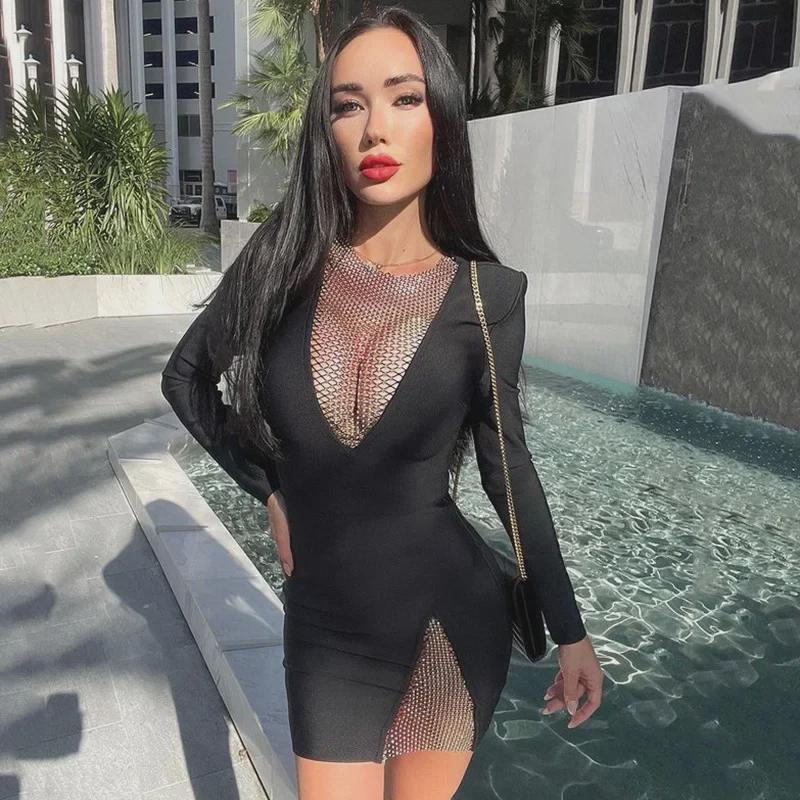 Chic European & American Spring/Autumn Women's Dress: Sleek, Sexy, Bodycon Hip Skirt with Long Sleeves for Nightclub Wear