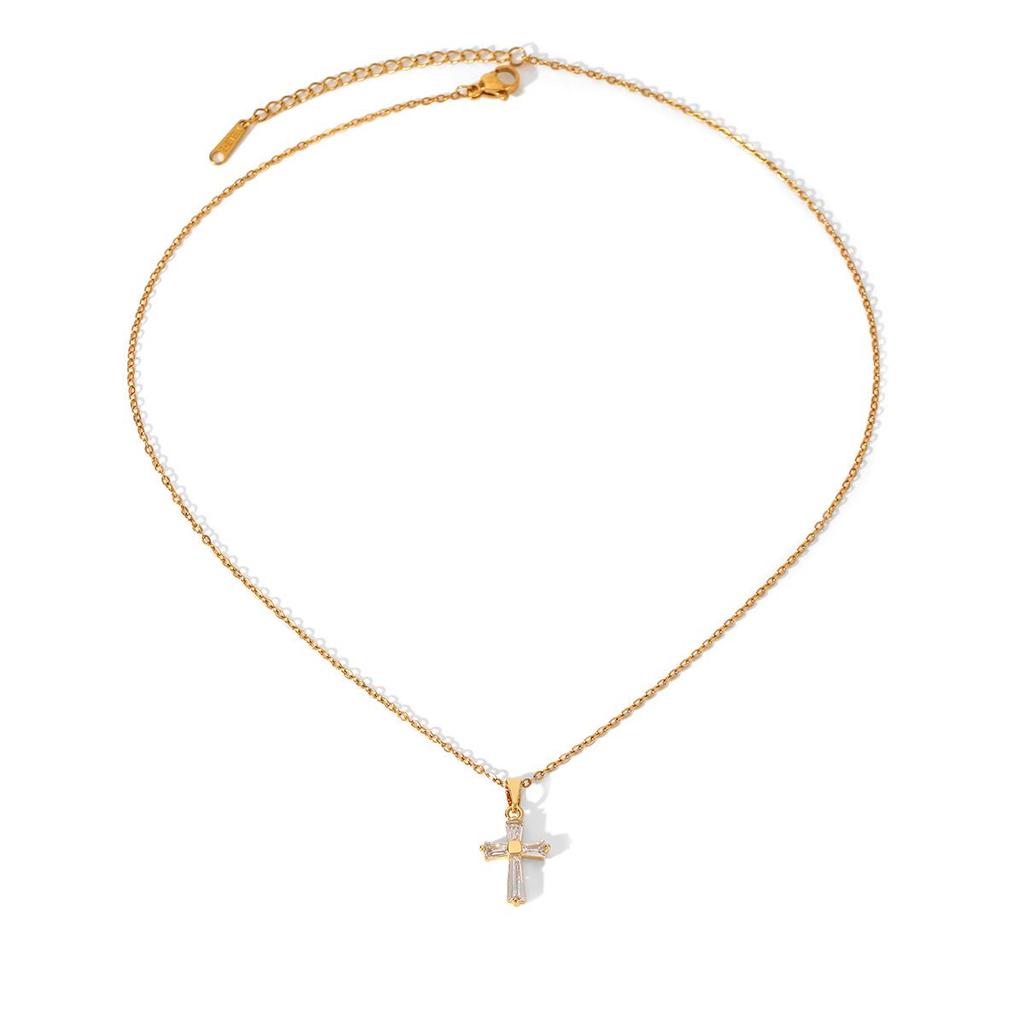 Heiß verkaufende französische Edelstahl-Kreuzkette mit Zirkon- und Perlenanhänger