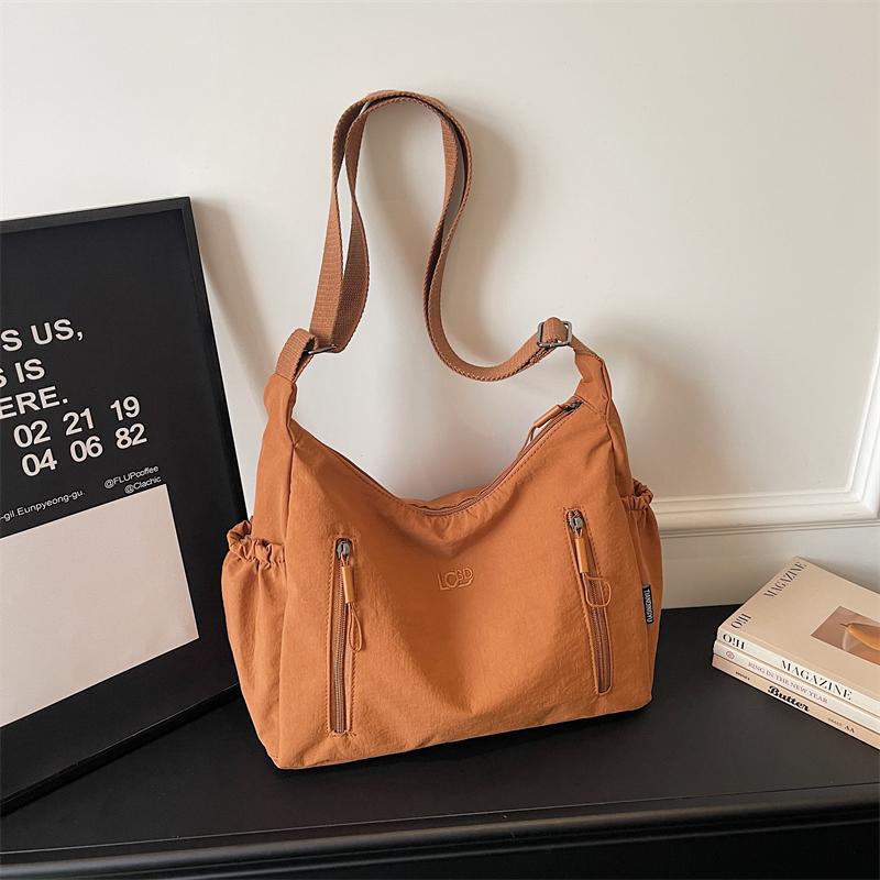Nylon Shoulder Bag Women Casual Everyday Tote Bag with Zipper Pockets and Adjustable Strap