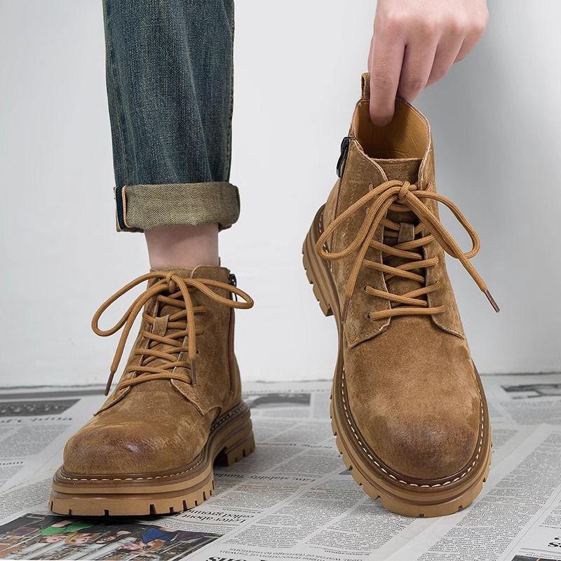 2024 Herren Low-Top und Mid-Top Martin Stiefel: Plateausneaker, Höhenverstärkend, Wüstengelb