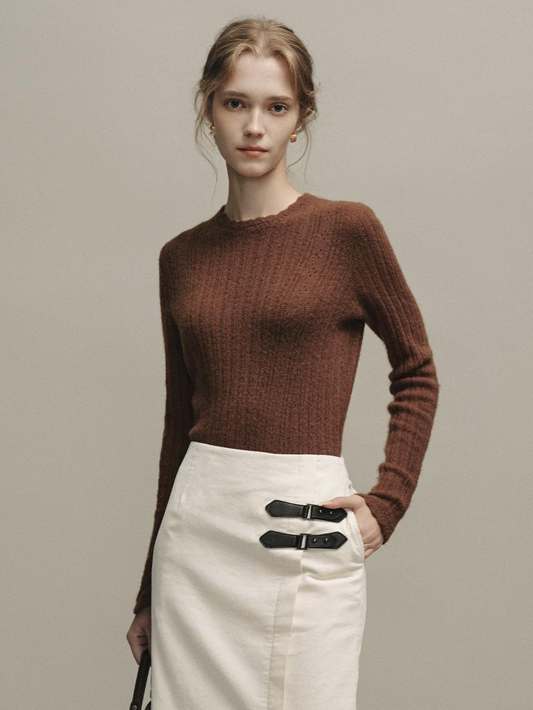 LENINA Beth Woolen Wave Neck Knit_Brown