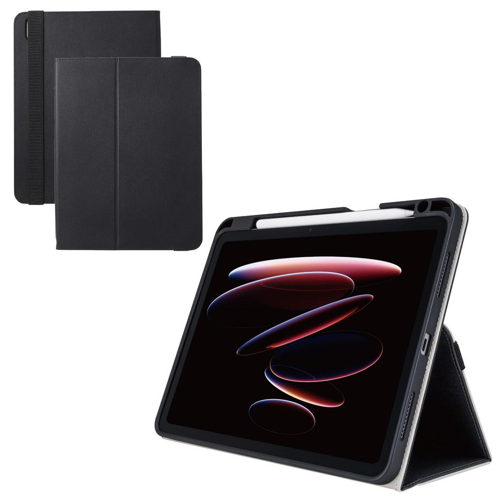 ELECOM iPad Air Soft Two Stand Stylus 11-inch (M3/M2) 10.9" (5th/4th Generation) Case, Leather, Lightweight, Modes, Holder, Black, TB-A25MPLF2BK