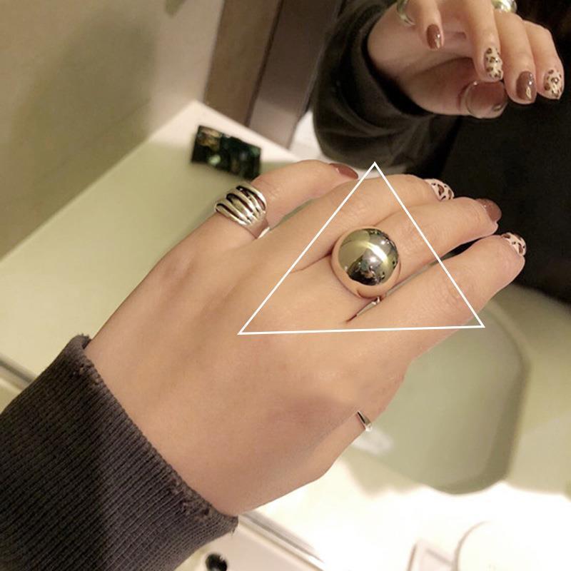 Korean Geometric 925 Silver Ball Ring for Women - Trendy & Exaggerated Index Finger Accessory Adjustable Open Size