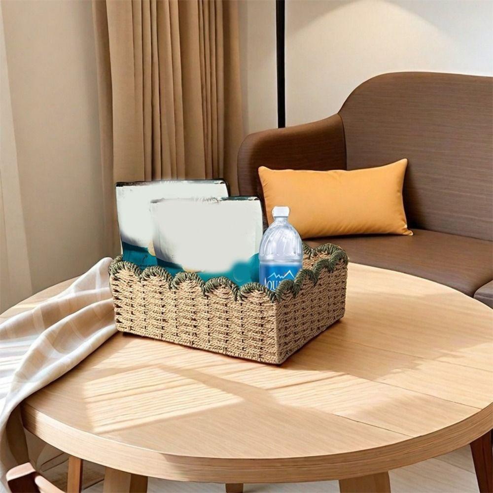 Large Capacity Imitation Rattan Storage Basket Handmade Cosmetic Storage Box  Bedroom