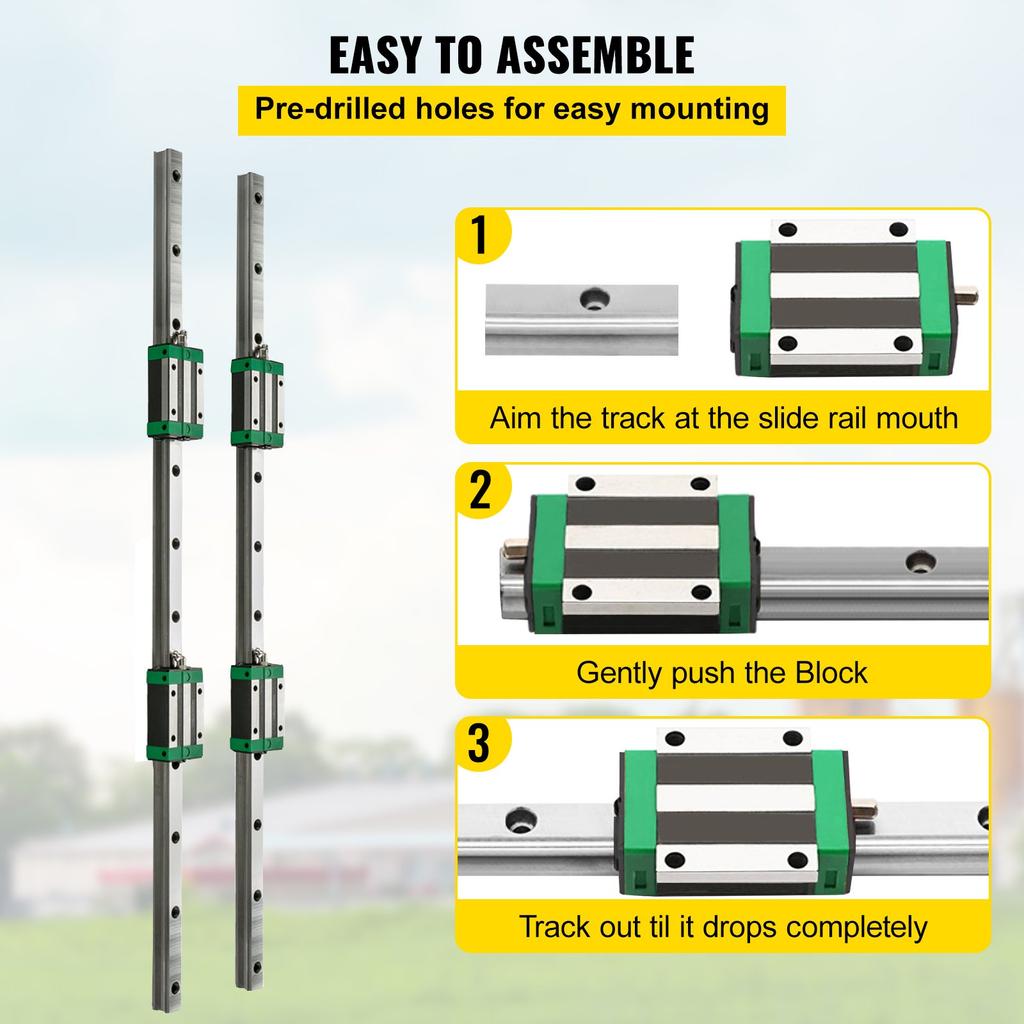 VEVOR 3PCS Linear Rail 2-167.6 cm(0.78-66 Inch), Linear Bearings and Rails with 4PCS HSR20 Bearing Block