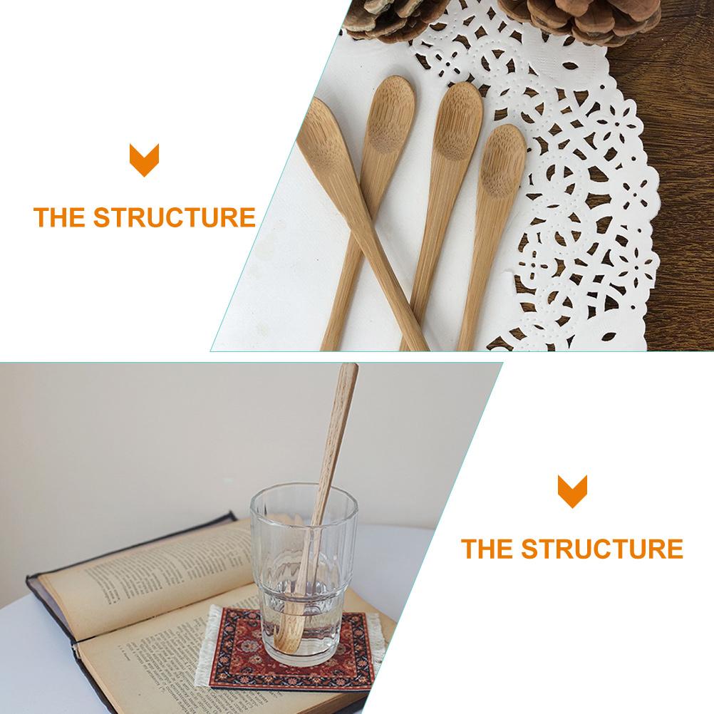 10 Pcs Bamboo Spoon Long Handle Mixing Milk Reusable Coffee Stirring Dessert Small Salt