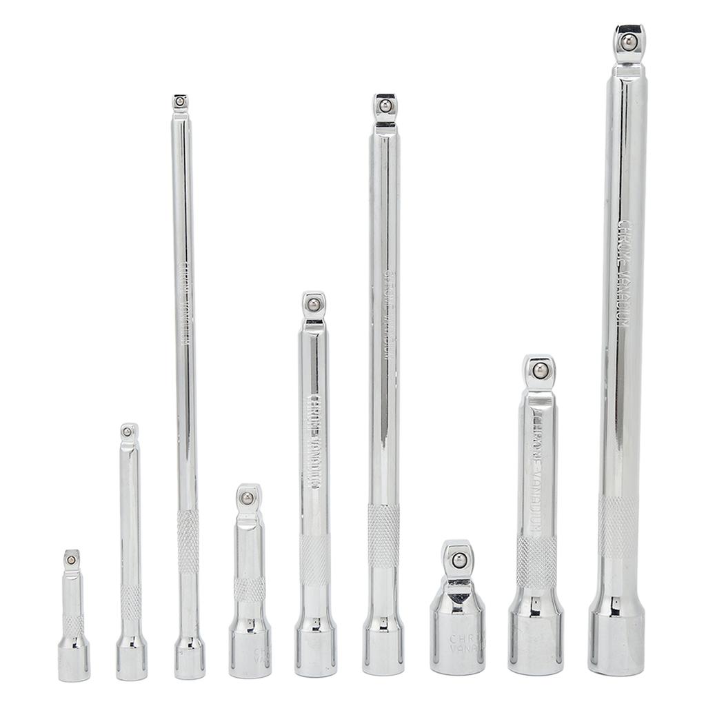 9 Piece Wobble Extension Bar Set 1/4in 3/8in 1/2in Drives Extension Bar Set with Storage Tray