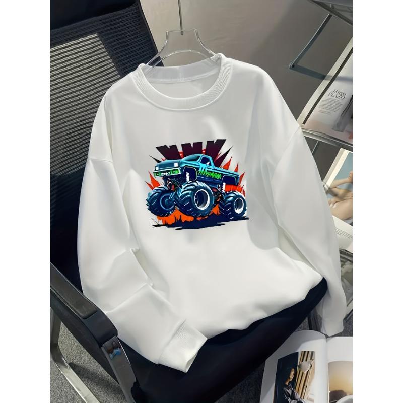 European sizes Boys' Print Pattern Casual Sport Autumn Winter Long-Sleeve Sweatshirt, Warm Round Neck, Outdoor Wear.