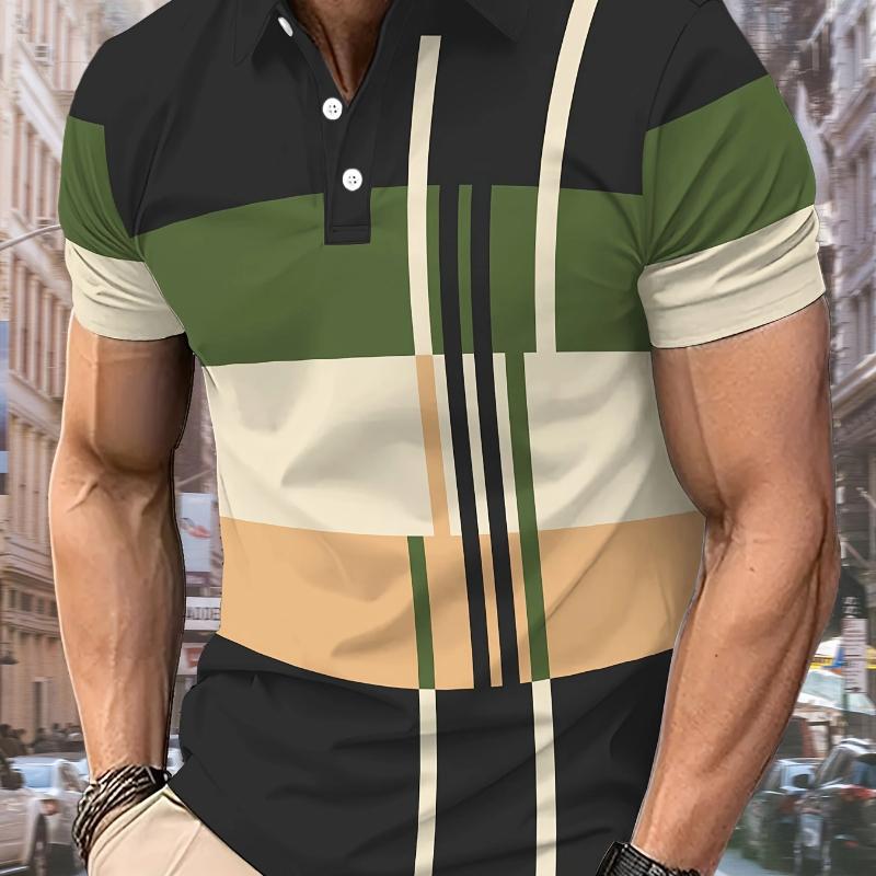 

Мужская рубашка поло с цветными блоками, 3D-принтом, для улицы, с коротким рукавом, напечатанная, на пуговицах, одежда, модный дизайн, повседневная, дышащая 2XL
