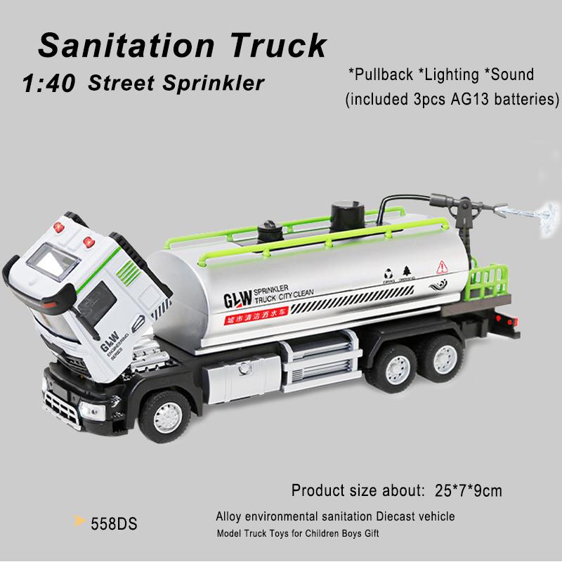 

1:40 Міська Сміттєва Машина Модель Симуляція Лита Водовоз Санітарна Машина Звук і Світло Іграшки для Дітей Подарунок