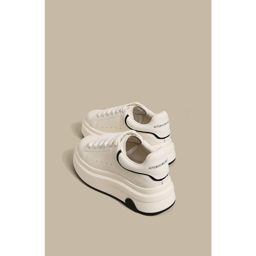 Cowhide Version~ Genuine Leather Thick-soled Heightening McQueen Little White Shoes Women's Spring 2025 Versatile Casual Sports Board Shoes