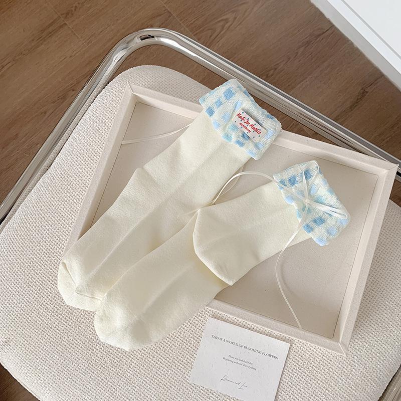 

Женские весенние носки с бантом из кружева, милые, длинные, махровые, хлопковые 1 pair