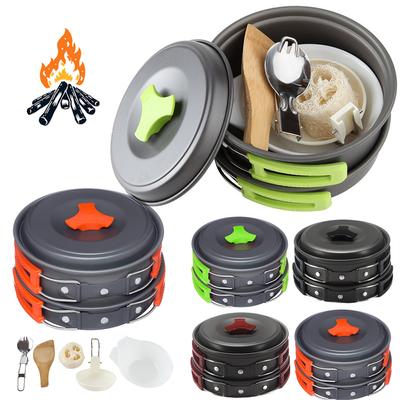 Camping Cookware Kit Ultralight Camping Pot Set Outdoor Cooking Tableware 1-2 Person for Hiking Trekking Fishing Mountaineering