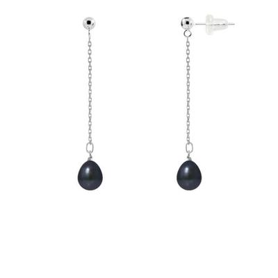 Ohrringe - - Echte schwarze Zuchtperlen 7-8 mm - Weißgold - 2 Jahre Garantie