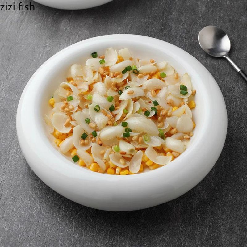 Pure White Ceramic Double-layer Plate Creative Circular Dessert Plate Pasta Plate Snack Plates Restaurant Specialty Tableware