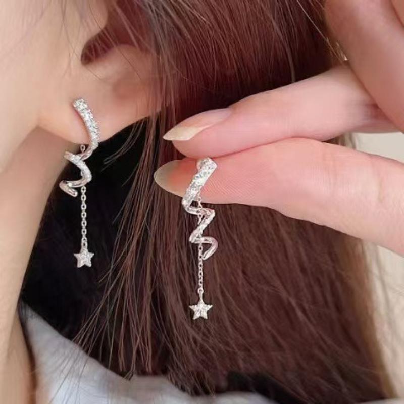 Geometric Spiral Twisted Earrings with Fashionable Personality, Star Tassel Earrings, Temperament, Two Wearing Style
