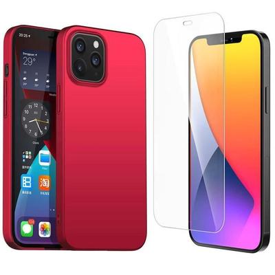 Etui na iPhone 12 Mini - E.F.CONNECTION - Czerwone - Elastyczne - Silikonowe - 2 Szkła Hartowane