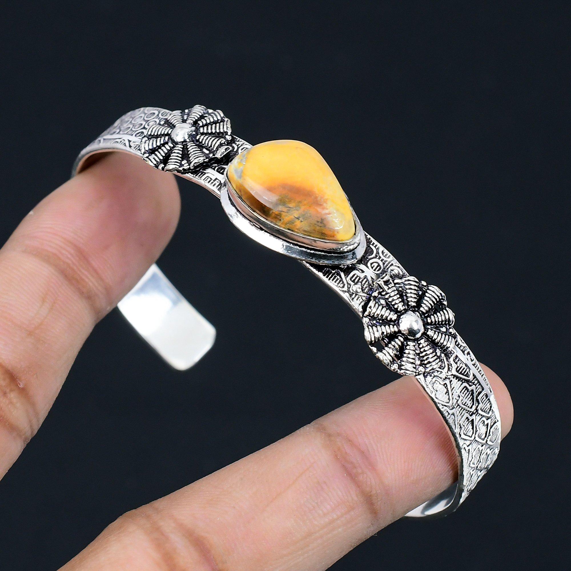 

Sterling Silver Maligano Jasper Gemstone Wedding Mother Birthday Bangle Jewelry Adjustable