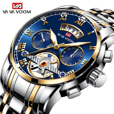 Quarzuhren Edelstahl Schwungrad Nichtautomatische Multifunktions-Mechanische Uhr Mode Leuchtende Wasserdichte Uhr Männliche Armbanduhr