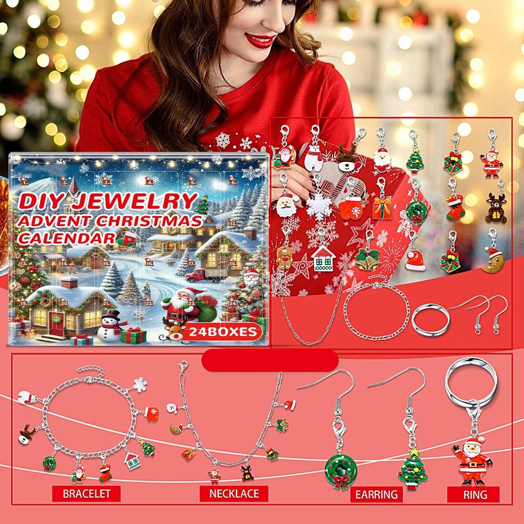 Creative Christmas Jewelry Advent Calendar Christmas Bracelet Charm Box Set Christmas Countdown Small Gift Set Jewelry Toys