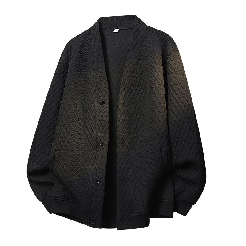 Men's Autumn Winter New V Neck Hoodie Cardigan Jacket Fashionable Loose Solid Color Minimalist Casual Versatile Top