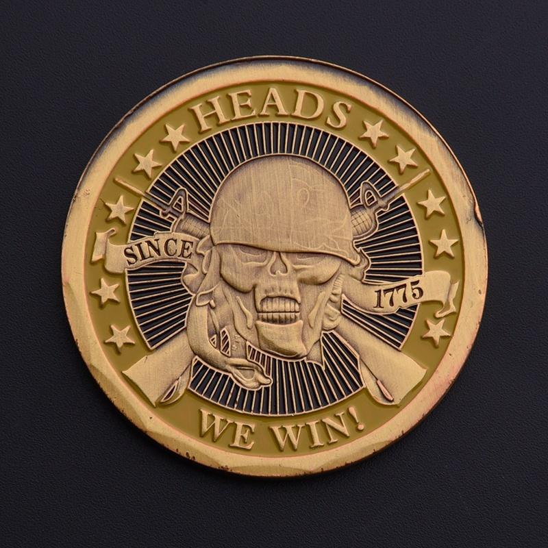 Heads We Win Tails You Lose Skull  Plated Commemorative Challenge Coins Art