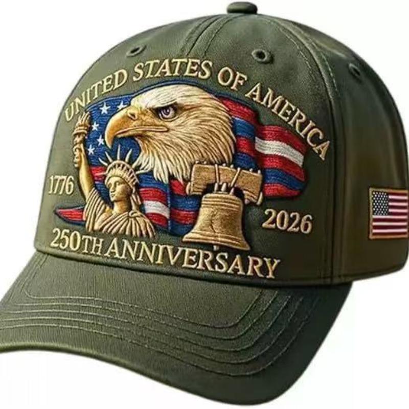 1pc Retro Print 250th Anniversary USA Hat,Adjustable United States 250th Anniversary Hat Retro Embroidered Festival Baseball Cap