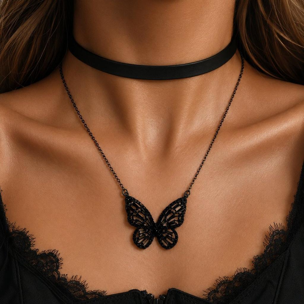 Hot-selling set, festive stacked necklace, retro dark simple solid color rope choker necklace set