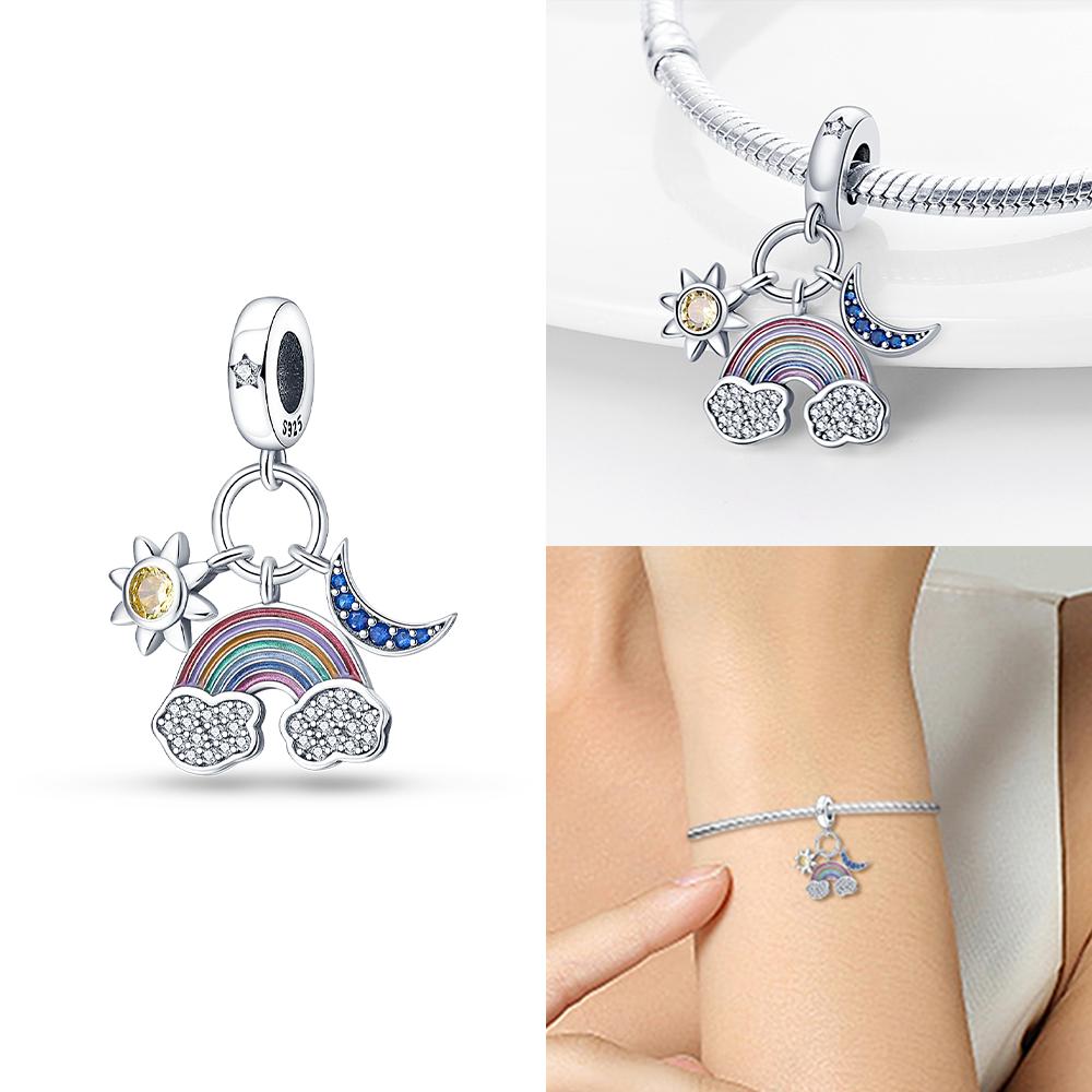 925 Silver Blue Starry Sky Sun Pendant Planet Charms Beads Fit Bracelet Women Jewelry Diy Necklace Accessory Gift