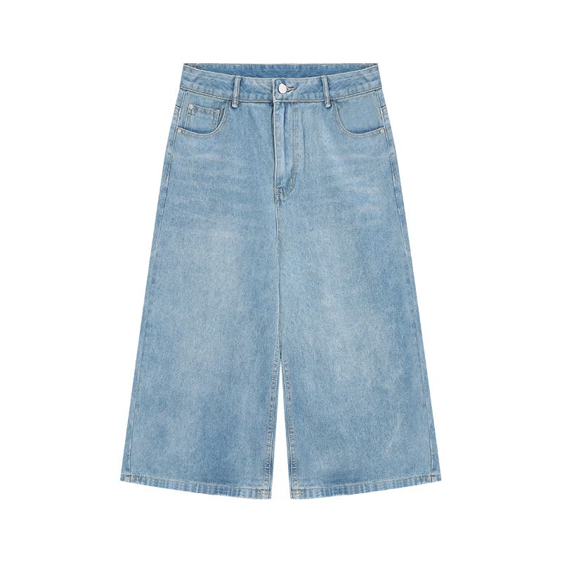 

Белые укороченные брюки в стиле хай-стрит, американский ретро-деним, женские осенние повседневные прямые брюки с высокой талией, свободные брюки, шорты-пираты Light Blue XL