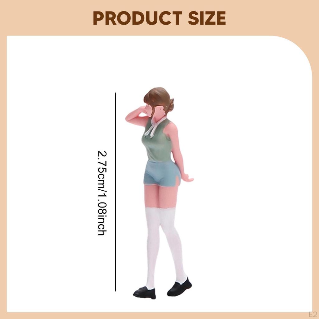 1/64 Scale Girl Model Tiny People Diorama Scenery Role Play Mini Female Figure for Train