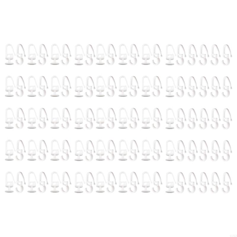 62KD Curtain Installation Set with 50 White Cutain Track Slides Gliders with Folding Hook and 50 S Hook for Home Decors